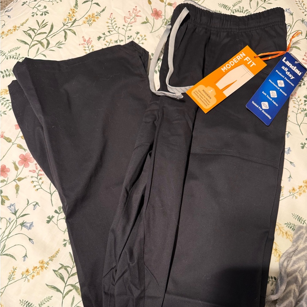 Landau Black Scrub Pants with Drawstring Waistband